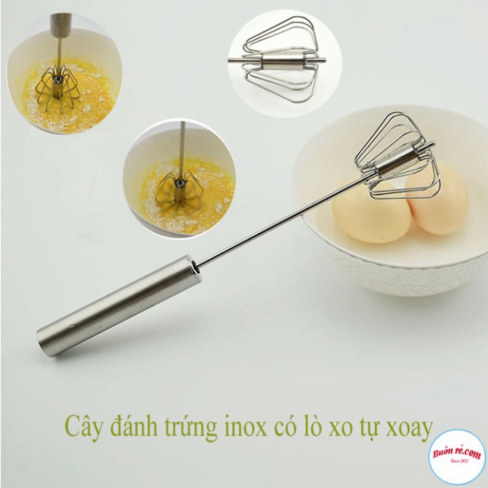 Dụng Cụ Cây Đánh Trứng Inox Có Trục Xoay Tự Động Nhỏ Gọn Tiện Dụng