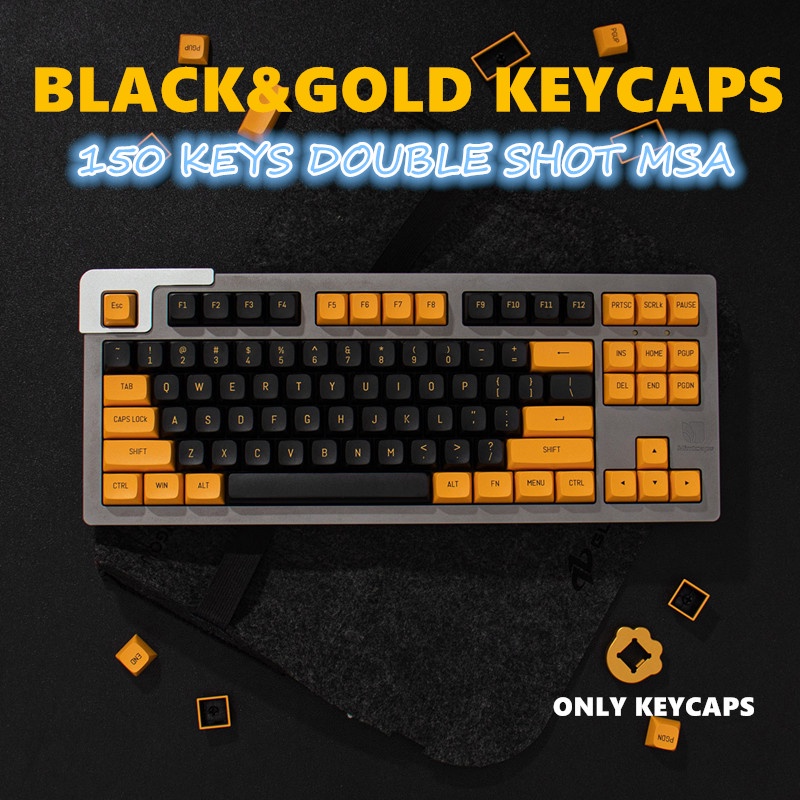 150keys Keycaps Đen & Vàng MSA Profile Double Shot cho bàn phím chơi ...