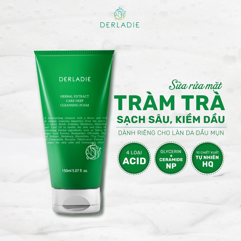 Ảnh Sữa Rửa Mặt Tràm Trà Sạch Sâu, Kiềm Dầu Derladie Herbal Extract Care Deep Cleansing Foam 150ml 2