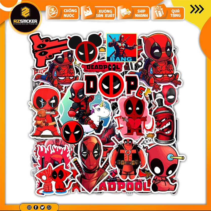 Sticker Deadpool Dán Laptop Điện Thoại Mũ Bảo Hiểm Chống Thấm Nước ...