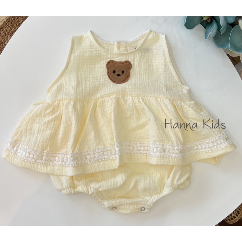 Bodysuit Mặt Gấu Xô Muslin Cho Bé Gái 5-11Kg
