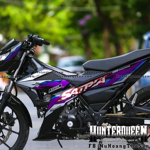 Tem rời cao cấp ghép decal CROM sang trọng, dán xe đen. Phối màu xanh tím