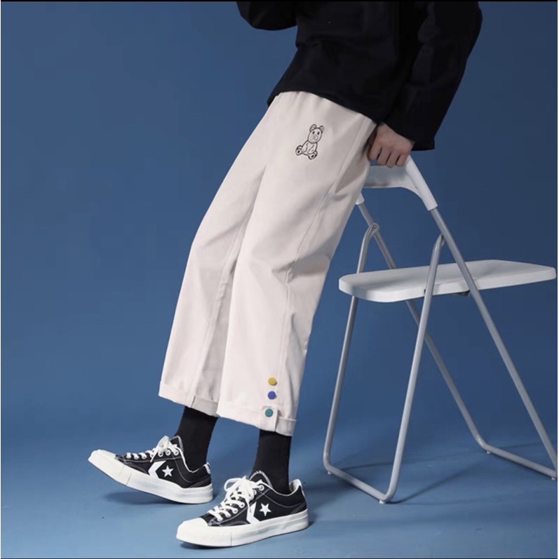 Quần baggy ống đứng HAZEE chất liệu umi mềm in họa tiết gấu xinh dành cho Nam Nữ Ulzzang