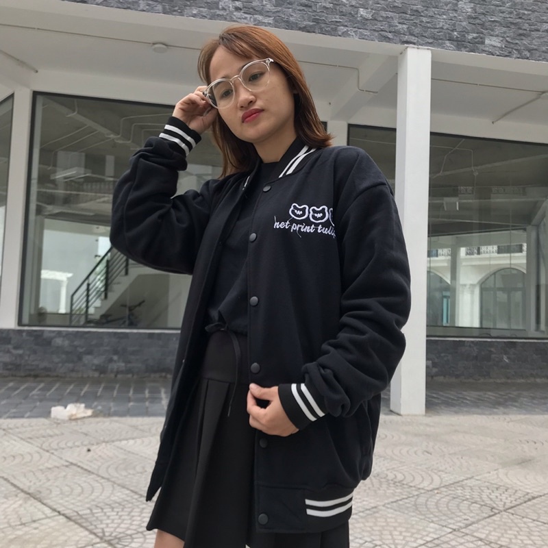 Áo khoác cardigan nam nữ hình thêu 3 tai gấu chất nỉ mềm mịn from unisex oversize đến 68kg phong cách Hàn Quốc AT 901