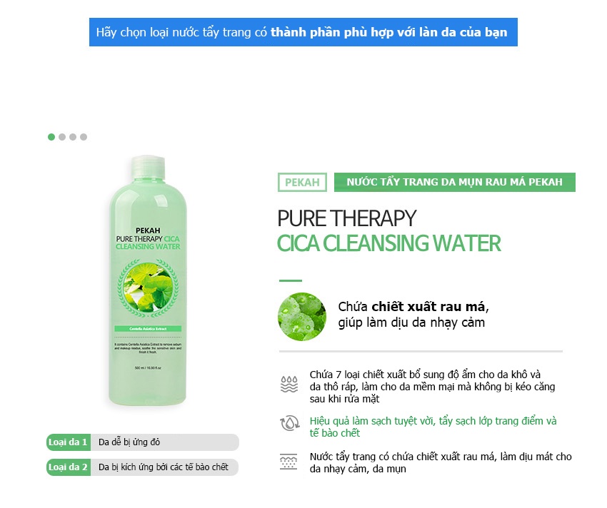 Mô tả Nước tẩy trang rau má PEKAH ngăn ngừa cải thiện da mụn Pure Therapy Cica Cleansing Water 500ml - 3