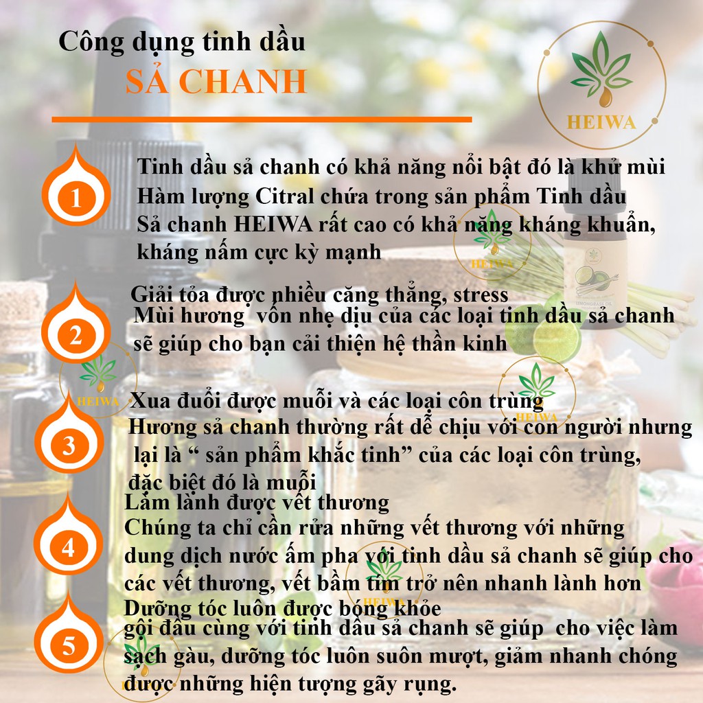 Ảnh Tinh dầu Sả chanh nhập khẩu Ấn Độ thương hiệu HEIWA đuổi muỗi, thơm phòng,dung tích 5ml đẩy đủ giấy kiểm định. 3