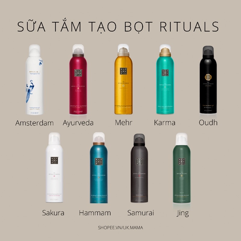 Sữa tắm tạo bọt Rituals UK 200ml với 7 mùi hương