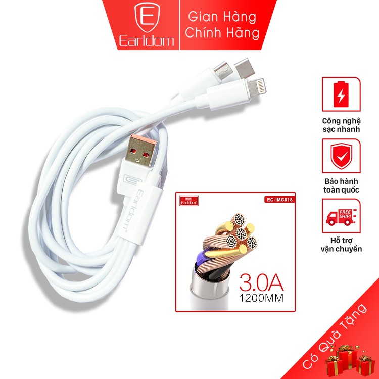 Dây sạc 3 trong 1 Earldom IMC-018 sạc nhanh cho Iphone SamSung Xiaomi dài 120cm