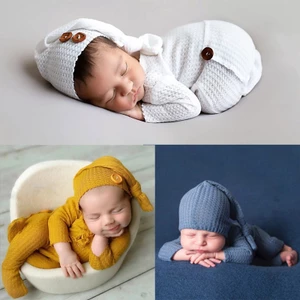Yoo Trẻ Sơ Sinh Áo liền quần Beanie Cap Set Ảnh Đan Quần Áo Fotografia Trang Phục