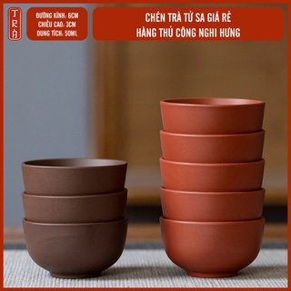 [GIÁ RẺ] Chén trà tử sa, dáng tròn, được làm hoàn toàn thủ công, kích thước 6x3cm, dung tích 50ml
