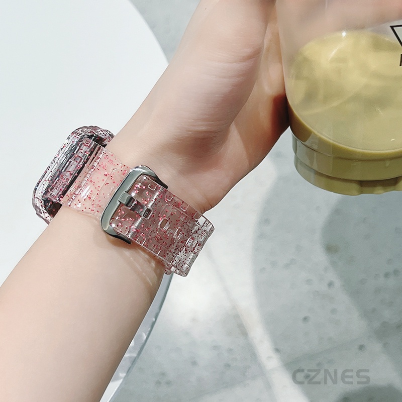 Dây đeo silicon tích hợp trong suốt thể thao nữ Long Lanh Glacier Thích hợp cho Apple Watch SE3 S9 S8 SE S7 S6 42mm 40mm 44mm 41mm 45mm Dây đeo cổ tay