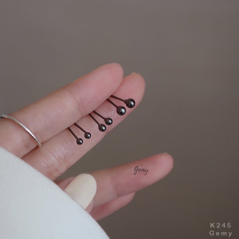 Khuyên tai nam bạc tròn màu đen bi trơn s925 (1 chiếc) | GEMY SILVER K245
