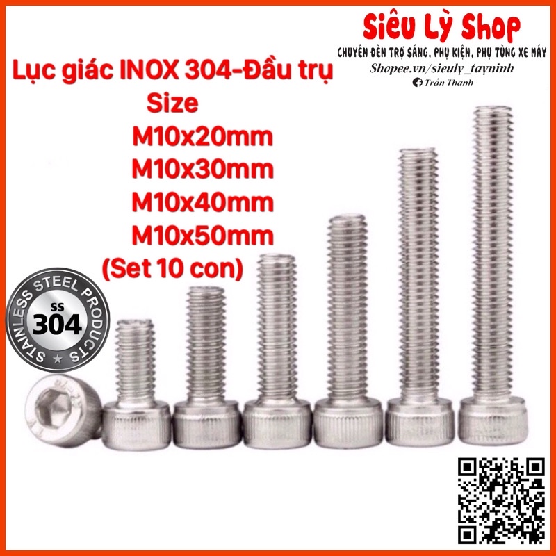 Set 10 con Bulong Lục giác INOX 304 - Size M10 Đầu trụ | Shopee Việt Nam
