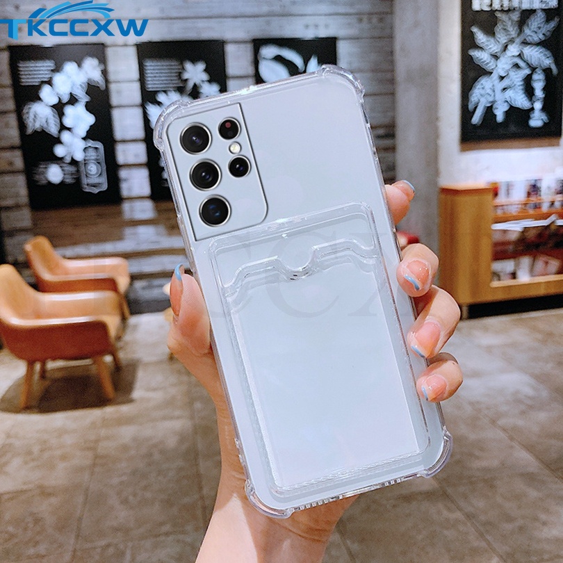 Ốp Điện Thoại Mềm Trong Suốt Chống Sốc Có Ngăn Đựng Thẻ Cho Samsung S20 S21 FE S20 S21 Ultra S20 21Plus