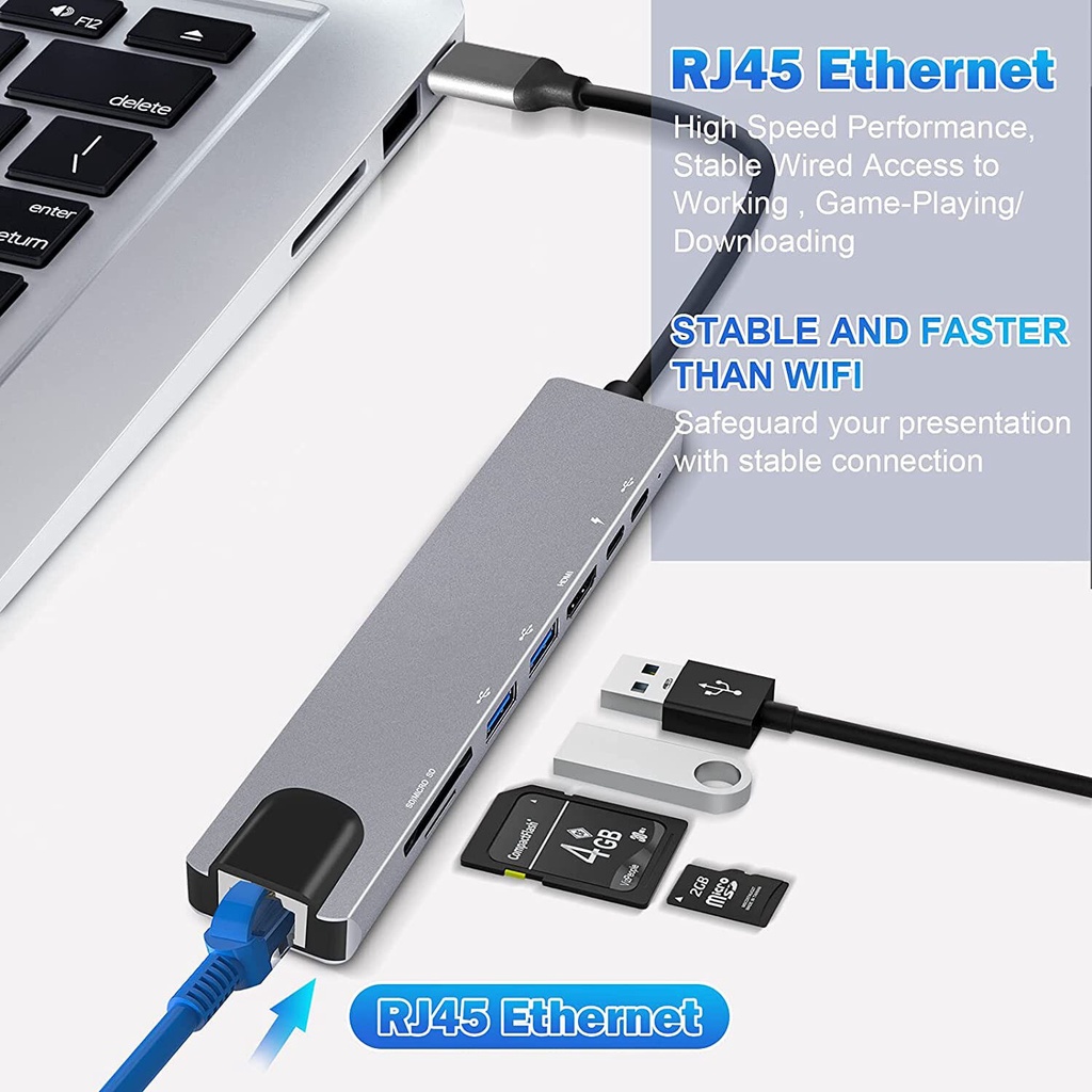Bộ chuyển đổi USB HUB 8 trong 1 Thunderbolt 3 type c