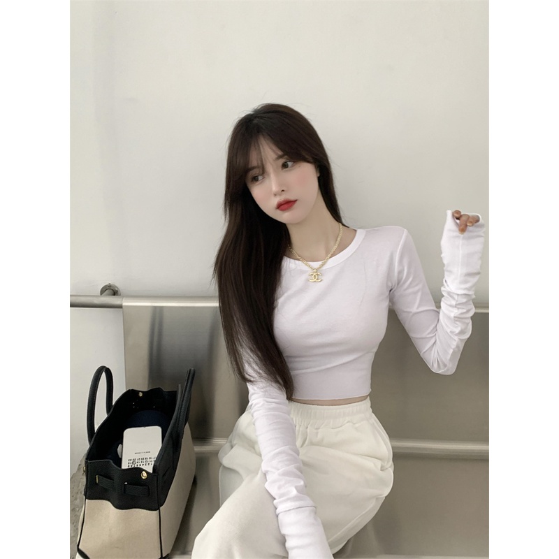 Áo Croptop Tay Dài CỔ TRÒN Nữ Ôm Body Chất Tốt, Áo Thun kiểu nữ crt dài tay mặc đẹp