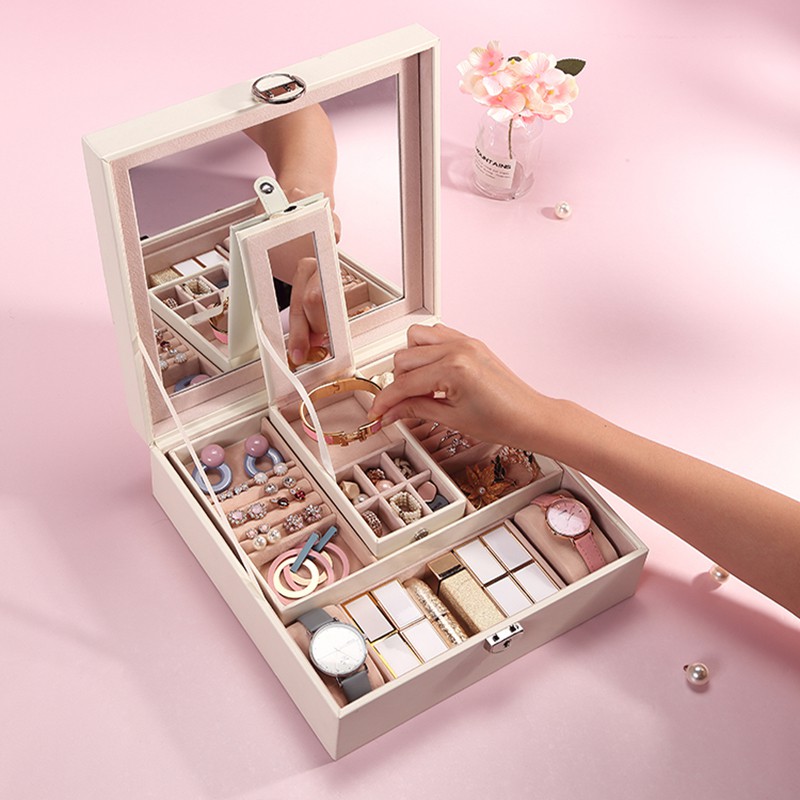Hộp trang sức CASEGRACE có hai hộp nhỏ tháo rời tiện lợi bằng da PU và lót nhung sang