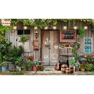 Tranh dán tường Quán Cafe, Trà Sữa, Trang Trí Cửa Hàng 3D khổ lớn