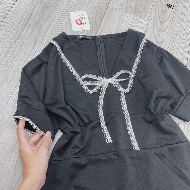Váy đen Viền nơ
