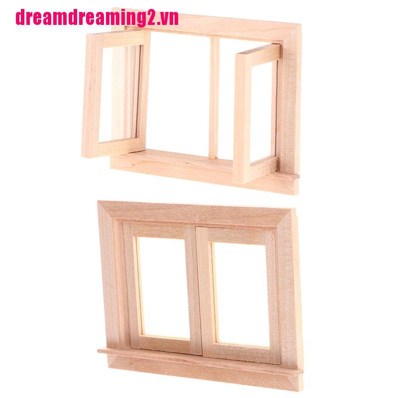 Bộ 2 Khung Cửa Sổ Bằng Gỗ Tỉ Lệ 1 / 12 Trang Trí Nhà Búp Bê