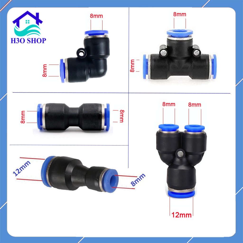 5 cái 10 cái [ 5 ,10]Phụ kiện nối nhanh ống 8mm - tê chia , co nối góc, nối thẳng, đầu chuyển ống hơi 12mm ra ống 8mm