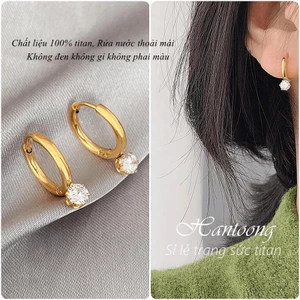 Khuyên tai titan không gỉ thiết kế đính đá đơn giản trẻ trung dành cho nữ