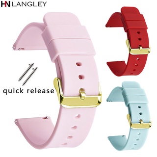 Dây Đeo Đồng Hồ Bằng Silicone Mềm Tháo Nhanh Có Khóa Màu Vàng 14/16/18/19/20/22/24mm