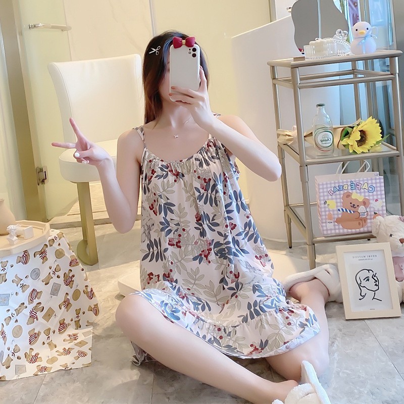 Váy hai dây, váy ngủ mặc nhà họa tiết dễ thương hàng quảng châu (Hàng sẵn ảnh thật)