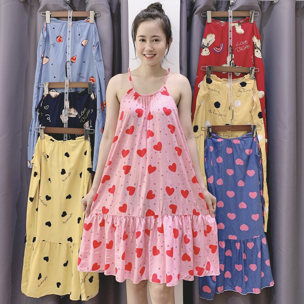 Váy bầu lanh 2mama 2 dây dễ thương, chất lanh mềm mát, mặc nhà, mặc ngủ thoải mái V102