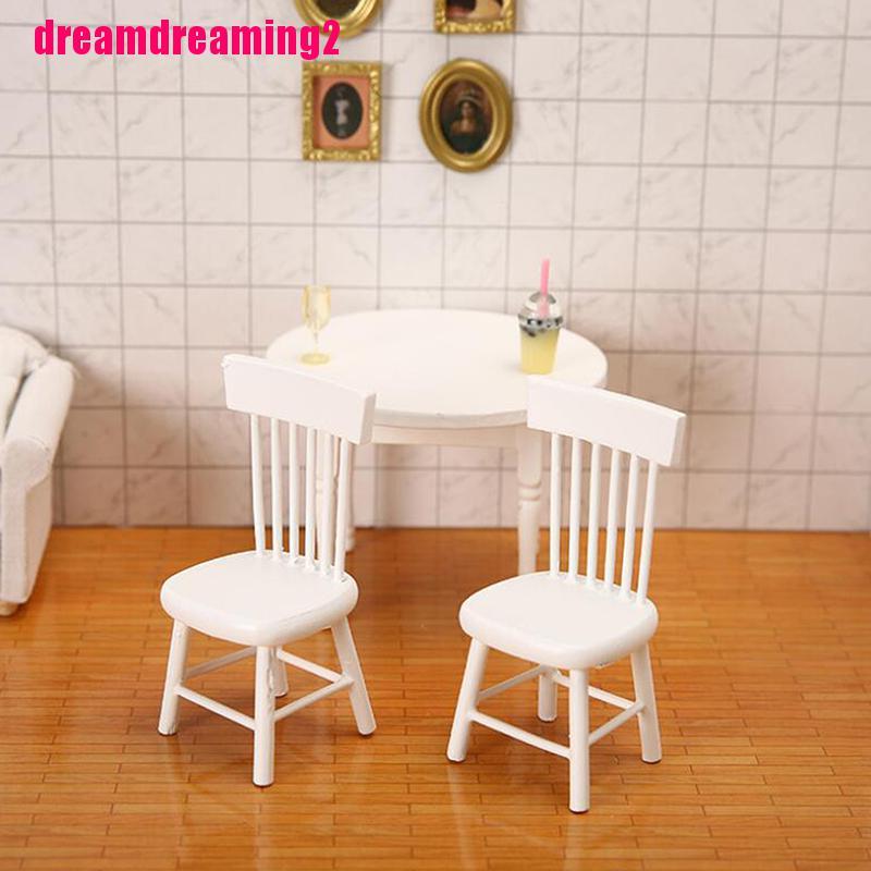 Mô Hình Ghế Gỗ Màu Trắng Tỉ Lệ 1 / 12 Trang Trí Nhà Búp Bê