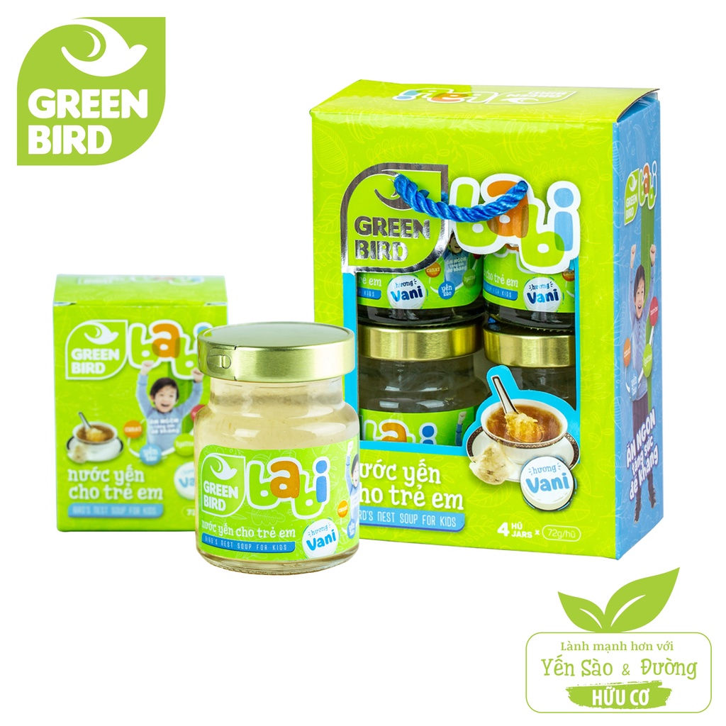 Lốc nước yến cho trẻ em Green Bird babi - GREEN BIRD - hương vani - (4 hũx72g)