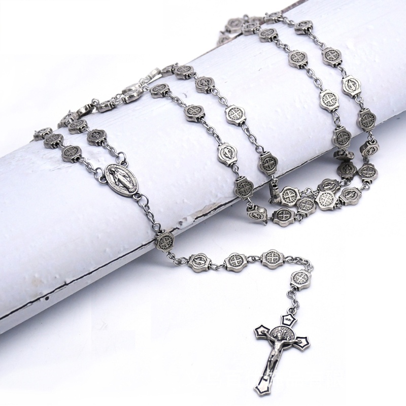 YOI Vintage Cho Chữ Thập Mân Côi Vòng Cổ Công Giáo Religoin Dành Cho Nam Nữ Bạc 8 Mm Bea