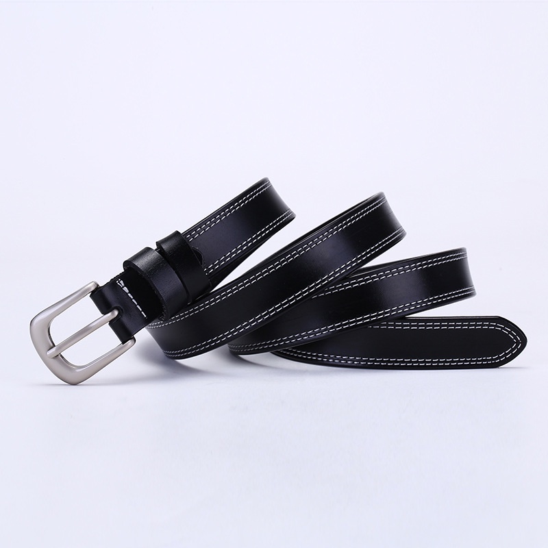 Thắt lưng, dây lưng nữ, da thật bản rộng, đường chỉ viền, khóa kim loại W24