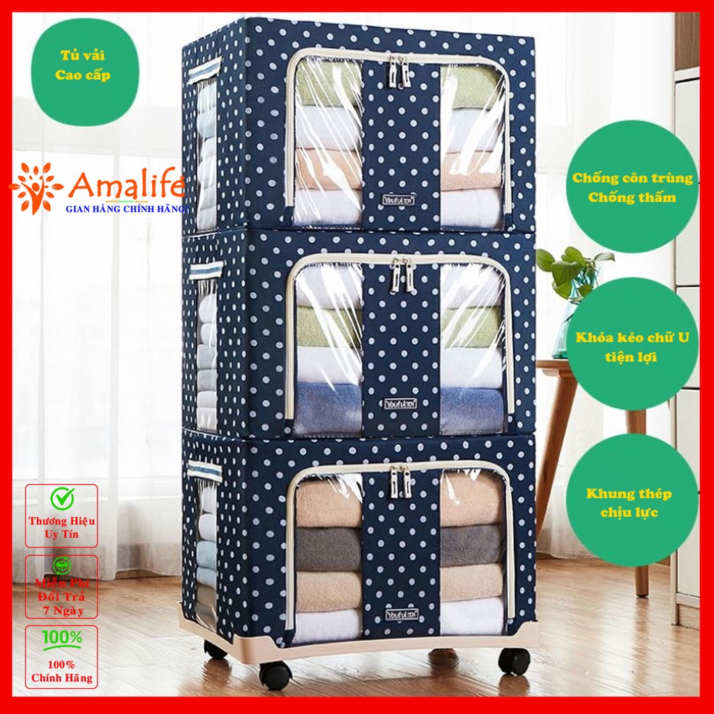 Ảnh Hộp Vải Đựng Quần Áo 50*40*33cm, Túi Đựng Chăn Màn Đa Năng Có Khung Thép Cứng Bên Trong Gấp Gọn Chính Hãng Amalife 1