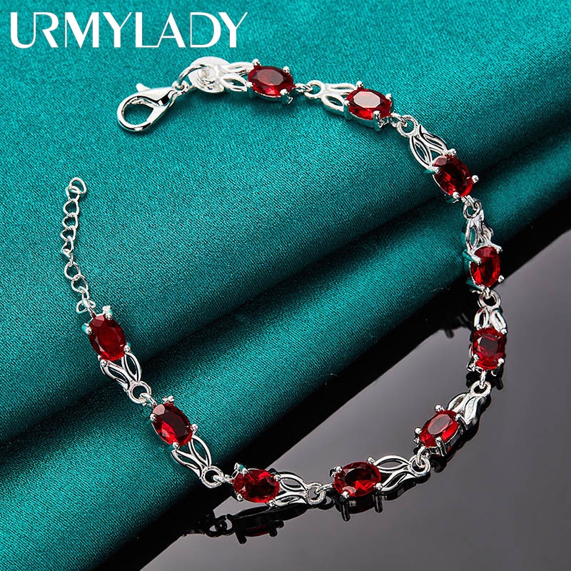 Vòng Tay Bạc 925 Đính Đá Zircon Đỏ AAA Thời Trang Cho Nữ