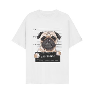 Áo thun unisex Nam Nữ in hình Chó PUGGY đáng yêu màu trắng 2019T8179