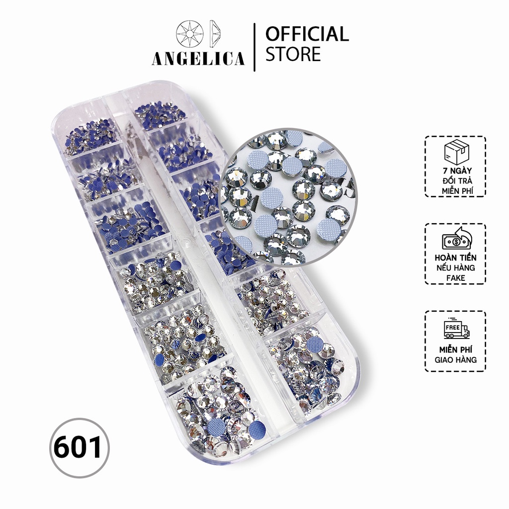 Đá nail chân lưới 12 khía màu trắng crystal trang trí móng ANGELICA 601