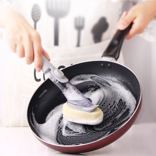 Cọ xoong nồi nhà bếp có tay cầm, Dụng cụ cọ rửa xoong nồi kèm bình đựng xà phòng