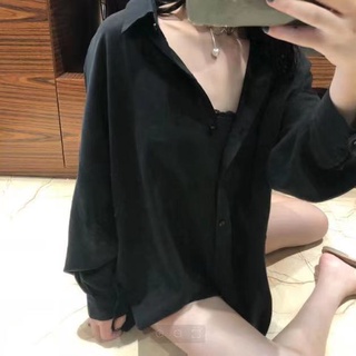 Phong cách hàn quốc nữ nữ dáng rộng áo sơ mi dài tay áo baju baju wanita lengan panjang