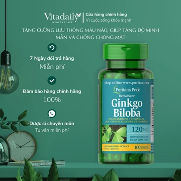 Viên Uống Hỗ Trợ Tuần Hoàn Não Bộ Puritans pride Ginkgo Biloba 120mg 100 Viên