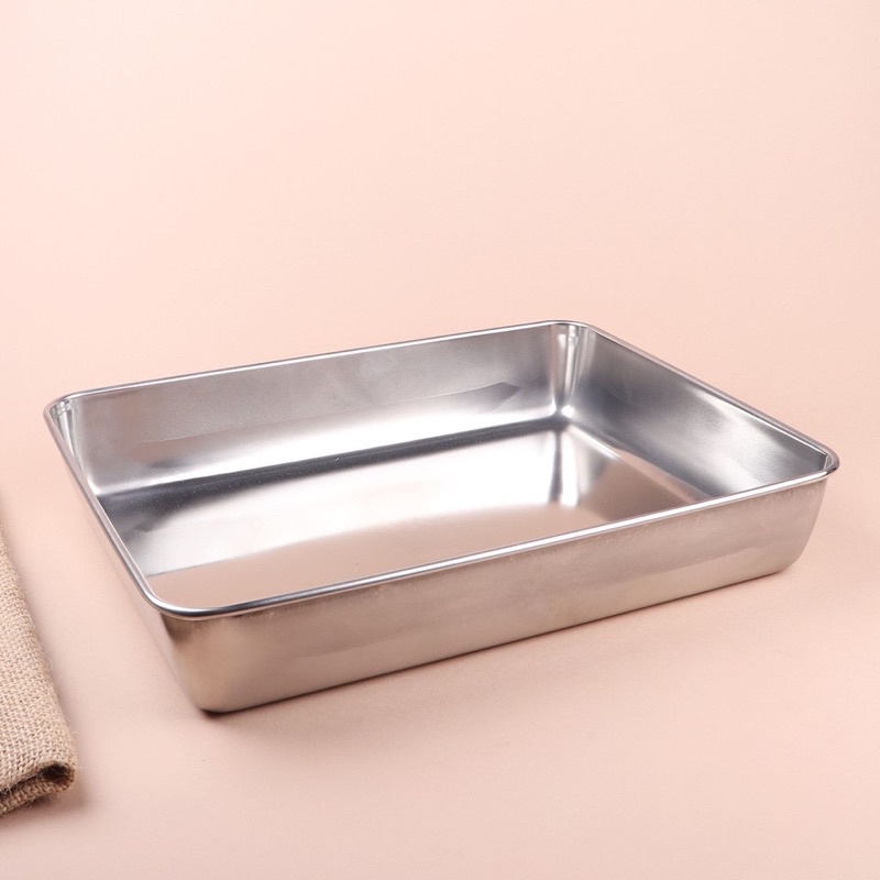 Khay đựng thức ăn chữ nhật inox 304 - khay sâu lòng dày dặn đựng đồ ăn nhiều kích thước tiện dụng.