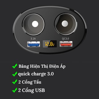Bộ Chia Tẩu Sạc Oto Không Dây - Chia 2 Tẩu 1 Cổng Sạc 3.1A Và 1 Cổng Sạc Nhanh QC3.0 VERSION 2