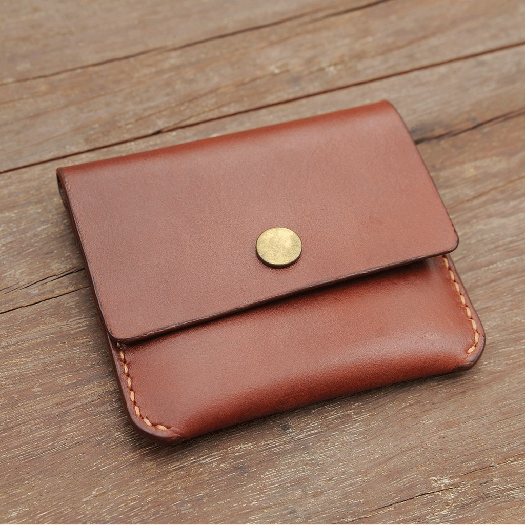 Ví da đựng thẻ mini có cúc bấm - Da bò nhập khẩu - Đồ da Handmade