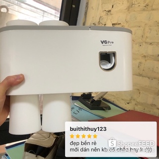 Bộ Nhả Kem Đánh Răng Tự Động 4 Cốc Hộp Đựng Kem Đánh Răng Kệ Để Đồ Phòng Tắm (Tặng Kèm Miếng Dán )