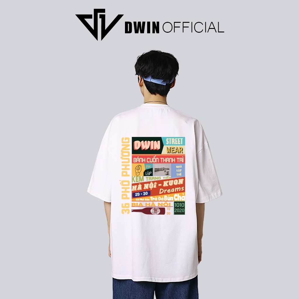 Mô tả Áo thun unisex Hà Nội 36 phố phường thời trang DWin basic tee phông trơn nam nữ tay lỡ oversize form rộng - 3