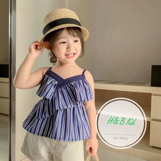 Bộ hai dây bé gái mặc hè, bộ hè áo hai dây sọc chéo bé gái, bộ quần đũi bé gái hottrend