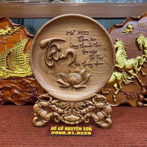 Tranh đĩa phong thuỷ,đĩa gỗ trạm chữ Tâm gỗ hương đá cao cấp