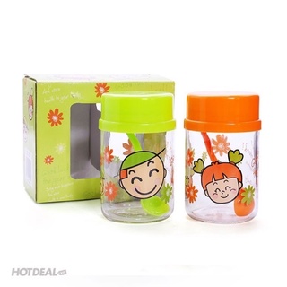 Bộ 2 Hũ Thủy Tinh 9034 Đựng Gia Vị Kích Thước Lớn 400ml Có Nắp Nhựa Tặng Kèm Muỗng - Bộ Hũ Đựng Muối Tiêu Đường Bột