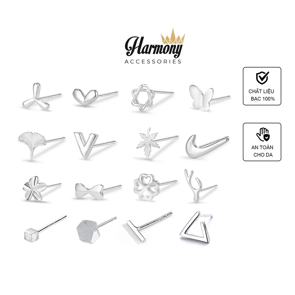 Bông tai nữ bạc 925 nhiều mẫu nhỏ nhắn, xinh xắn | HARMONY ACCESSORIES K121 K205