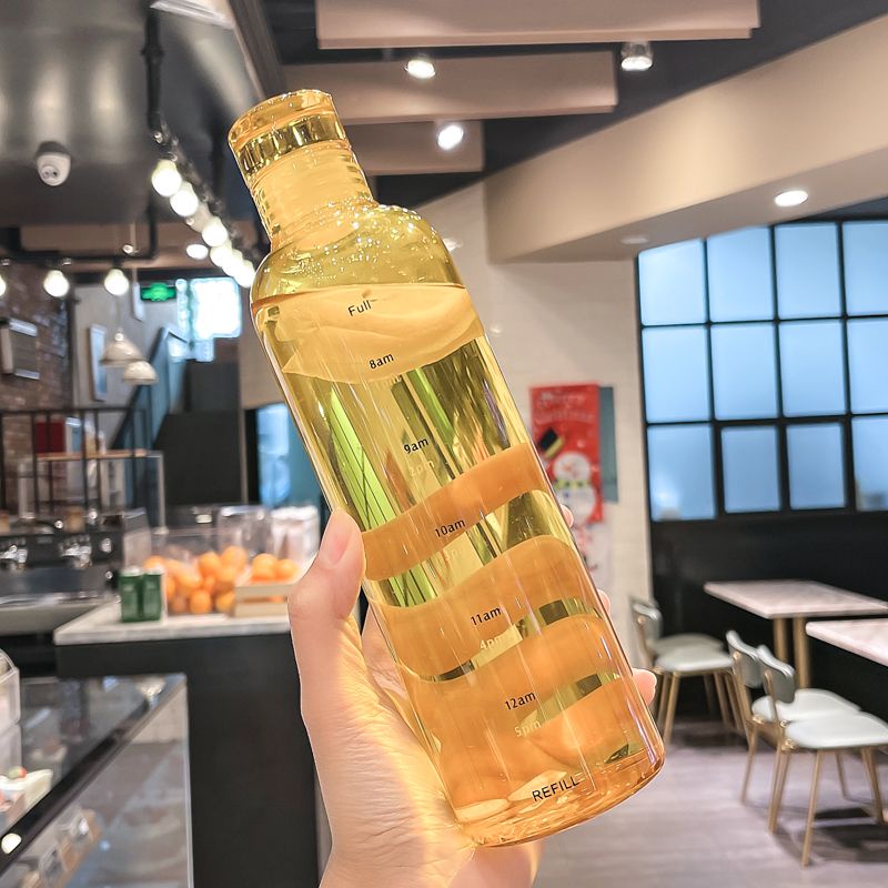 Cốc nước thủy tinh chịu nhiệt có vạch đo, phong cách Ins nữ, bình nước mới dung tích lớn kèm nắp
